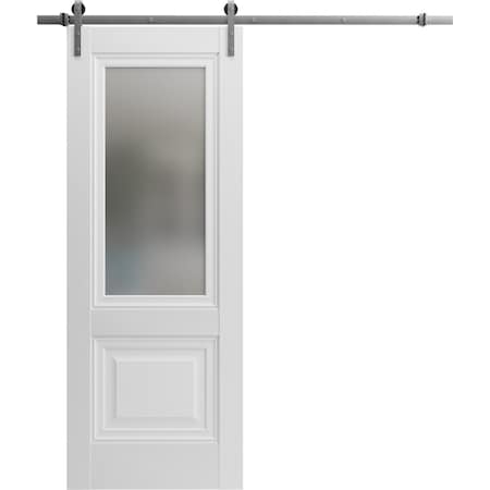 Sartodoors Sturdy Barn Door 42 x 96in, Lucia 8822 White Silk W/ Frosted Glass, SS 8FT Rail Hangers Heavy Set LUCIA8822BD-S-WS-4296